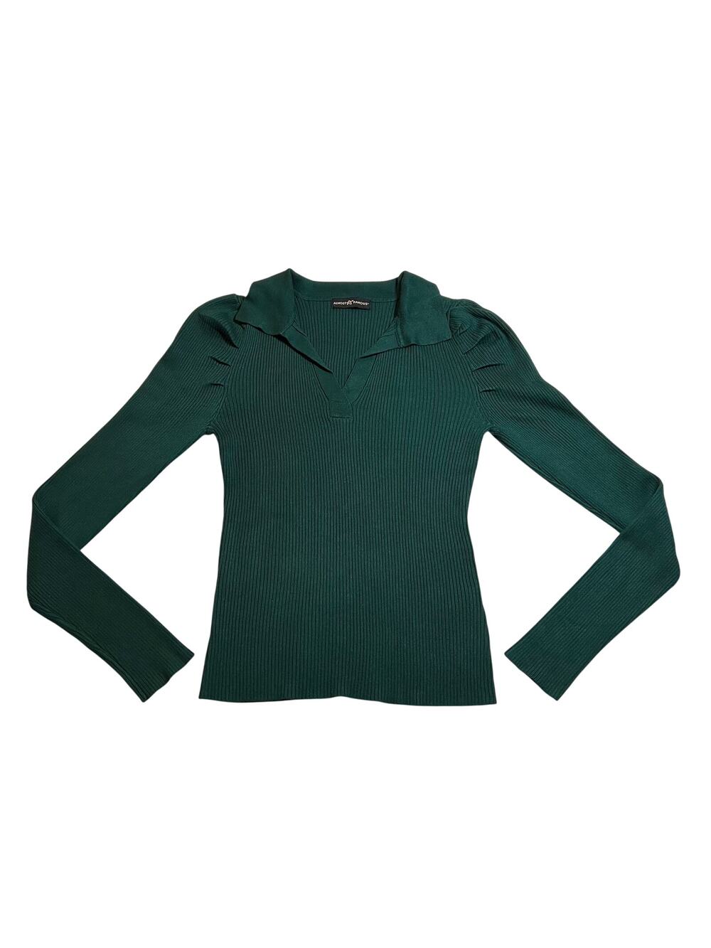 Almost Famous Ribbed Knit Collared Top Size Large Preppy Academia Colorful